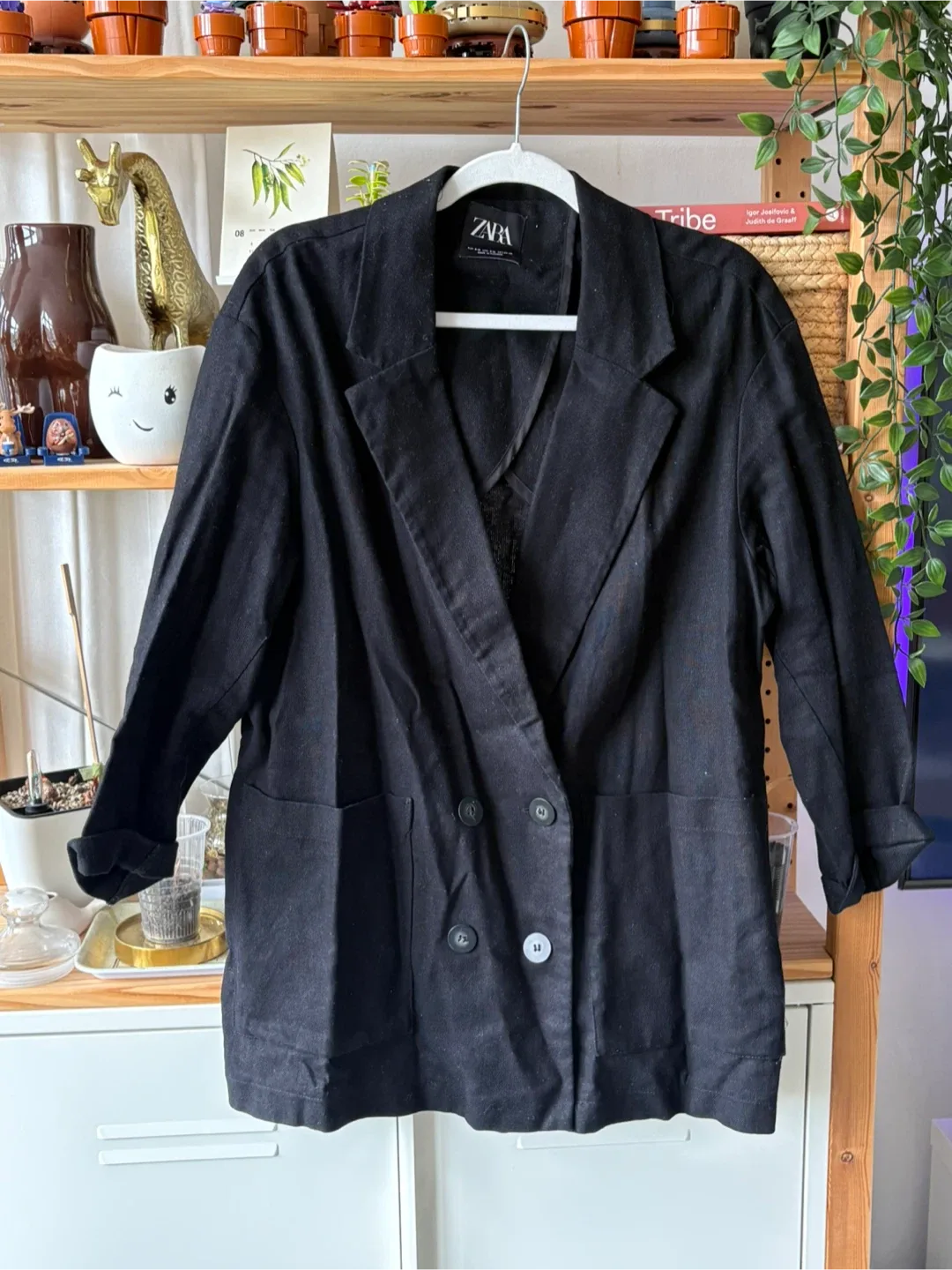 Zara Black Linen Blend Blazer - Size S-M thumbnail