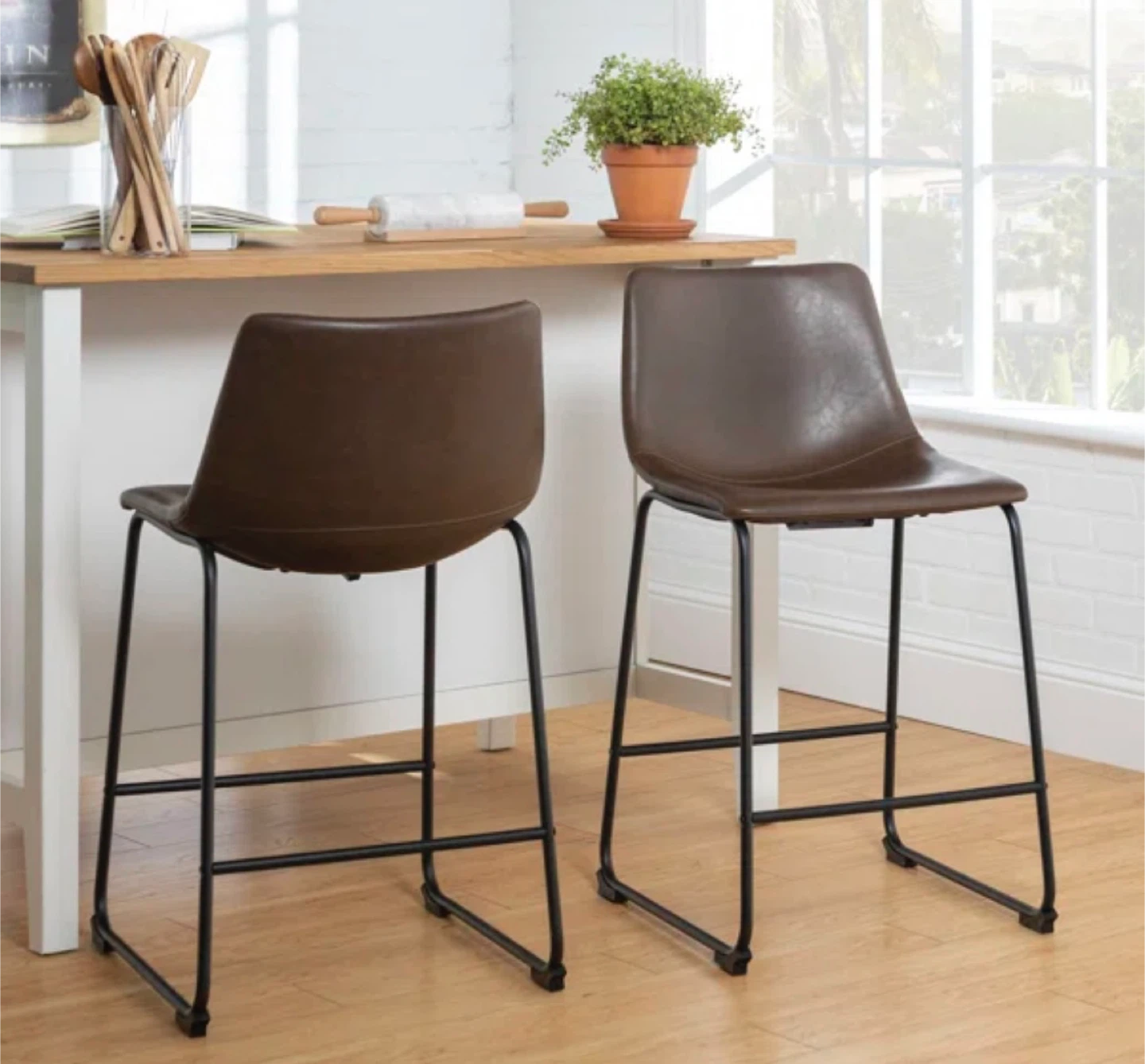 Brown Faux Leather Bar Stools