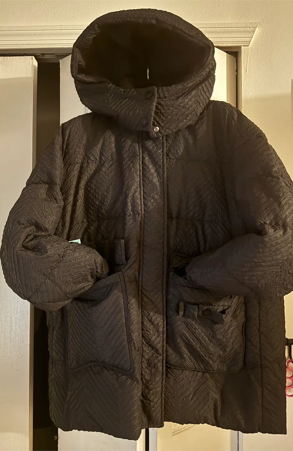 Black Padded Hooded Coat image indicator(2)