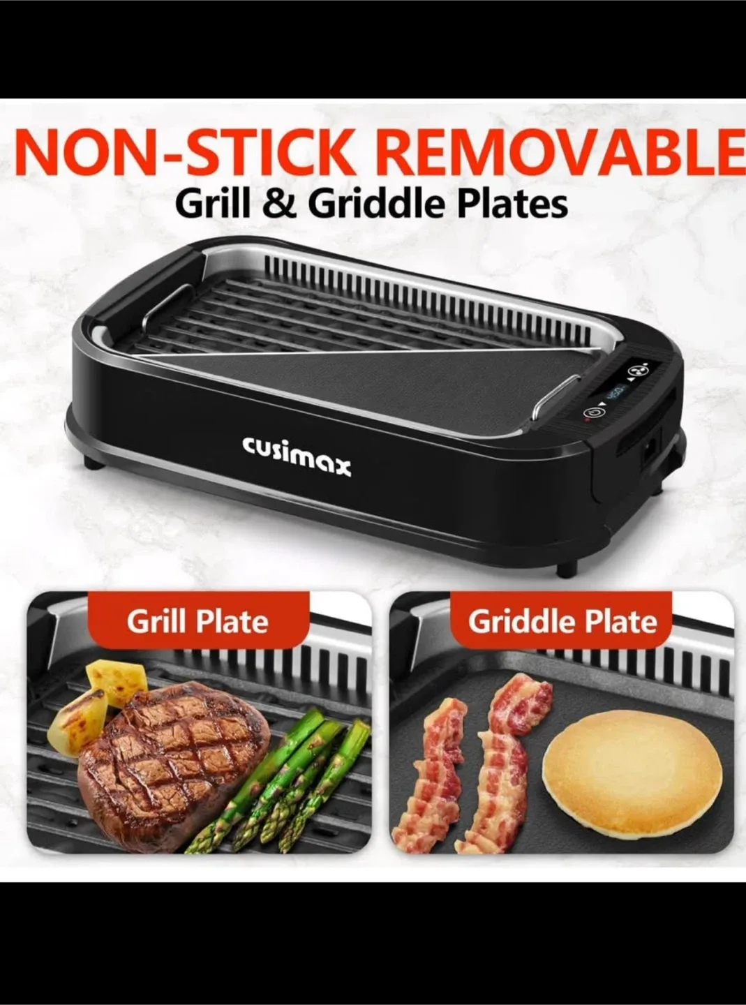 Cusimax Indoor Smokeless 1500W Grill - New! image indicator(4)