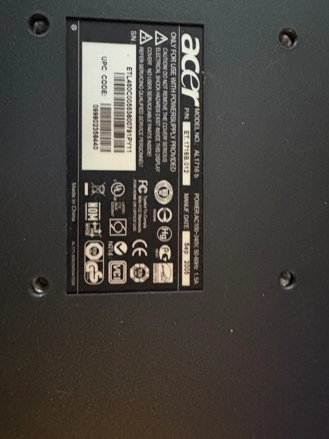 Acer AL1716b LCD Monitor - photo 3