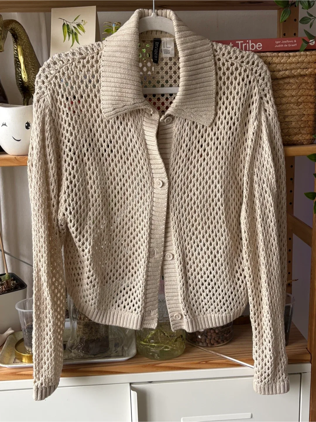 H&M Beige Knit Cardigan - Size Medium thumbnail