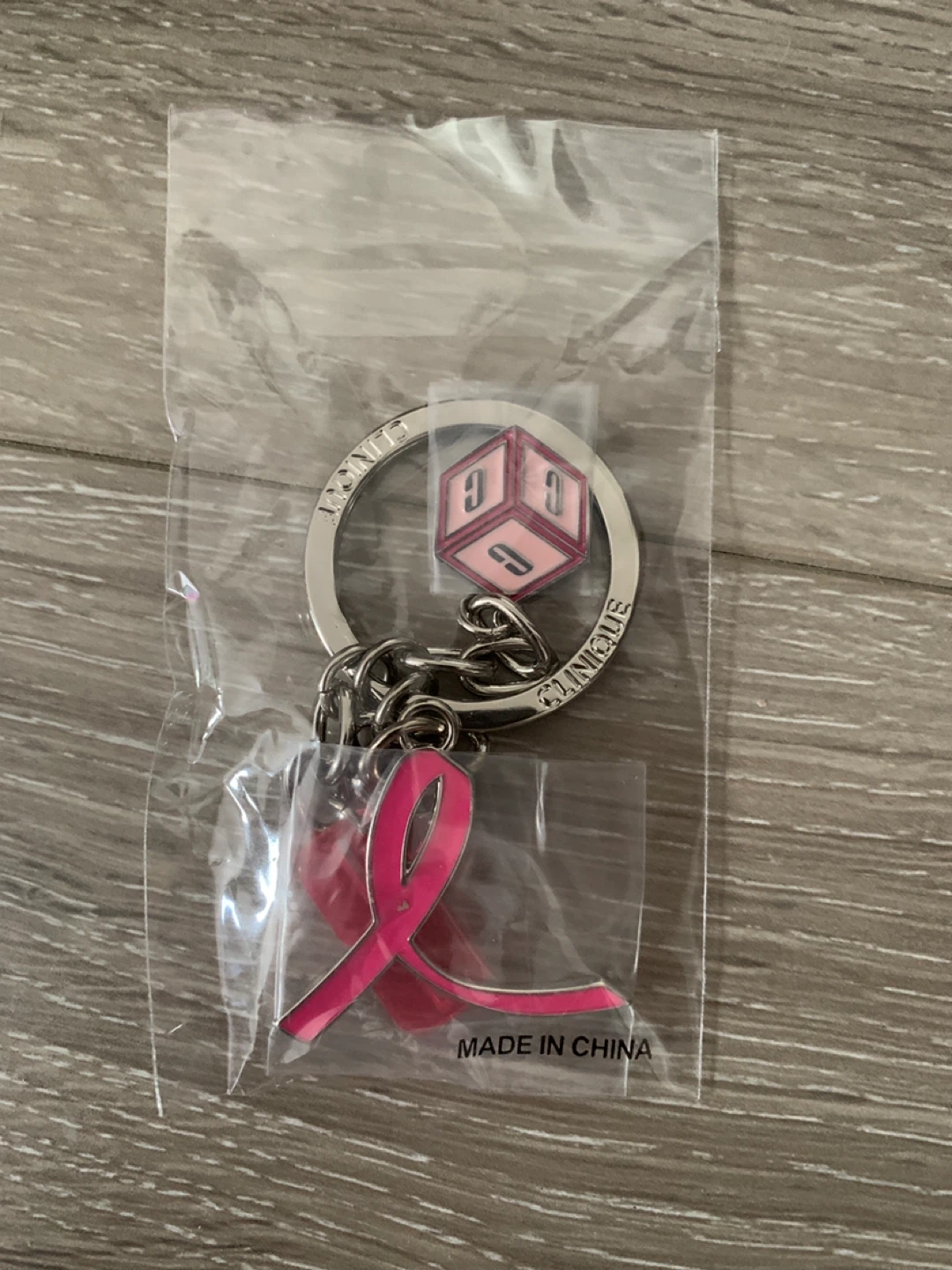Clinique Keychain with Pink Ribbon - New