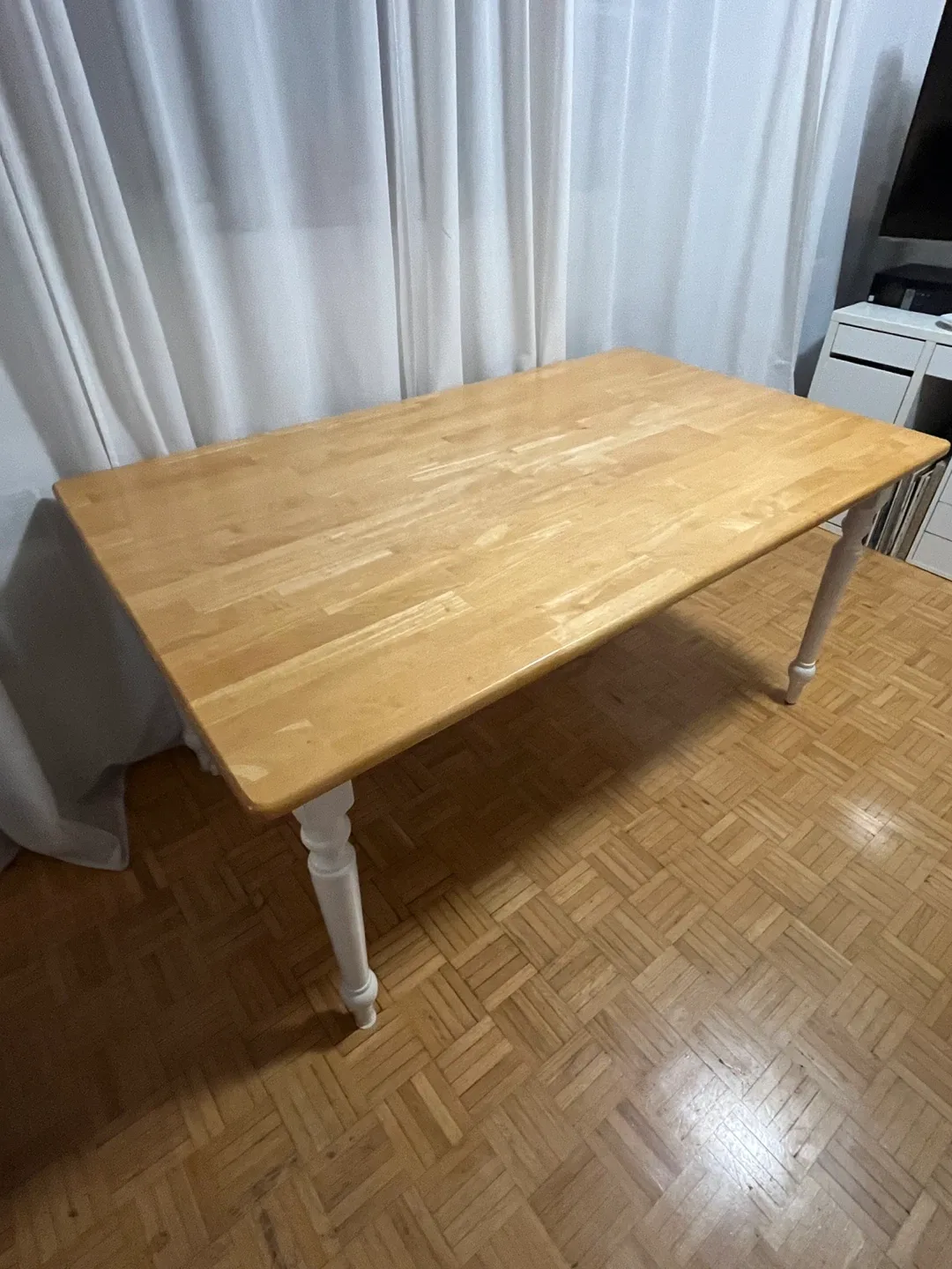 Large Wooden Dining Table with White Legs image indicator(2)
