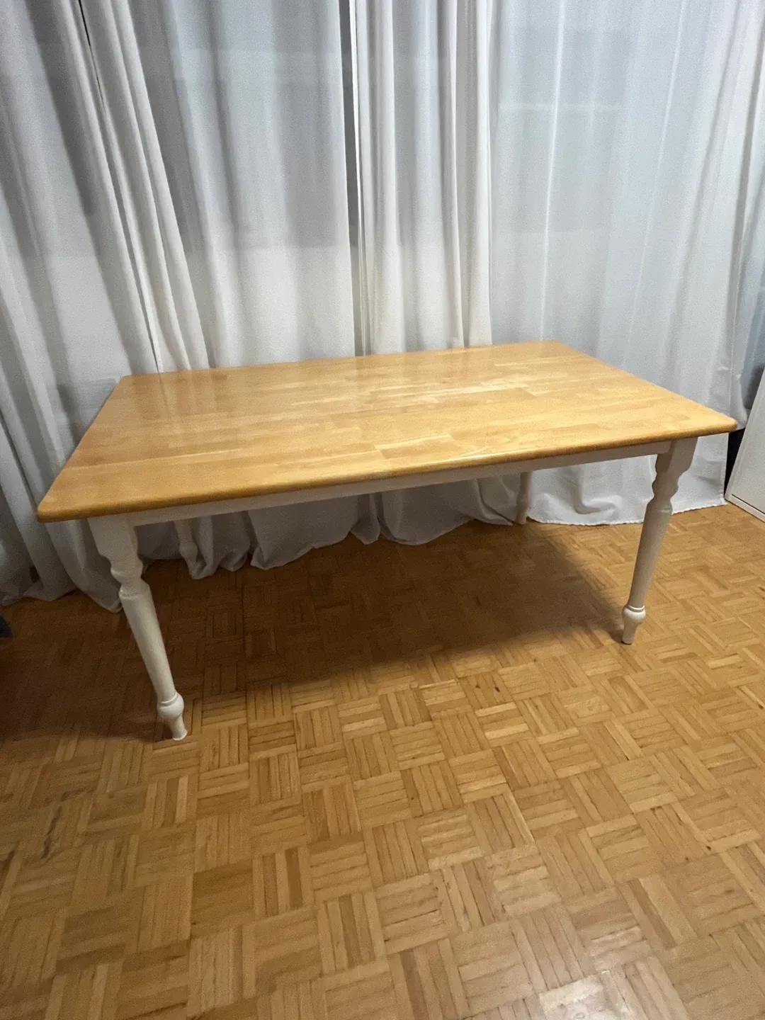 Large Wooden Dining Table with White Legs thumbnail