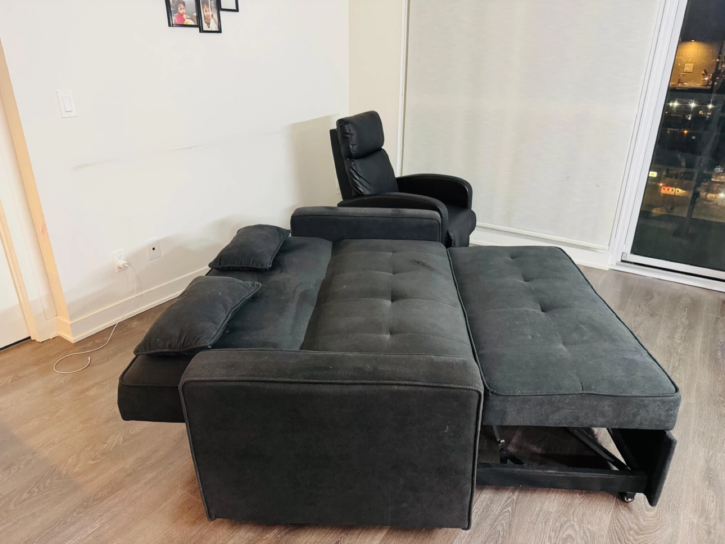 Grey Futon Sofa Bed with Pillows - photo 2