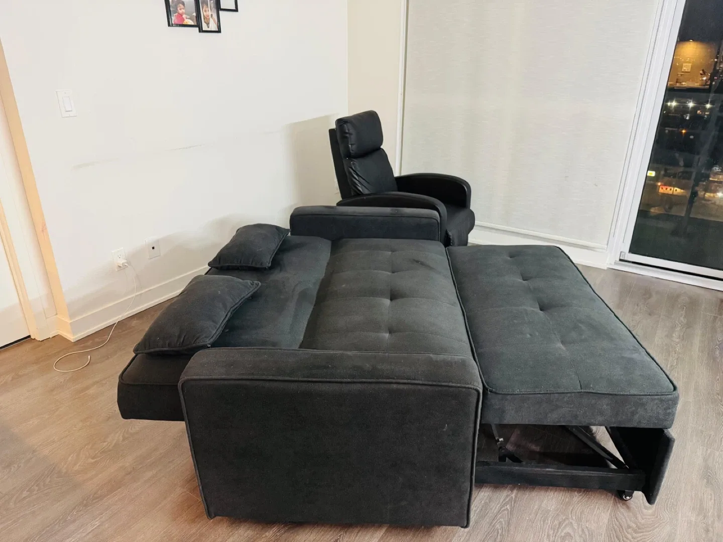 Grey Futon Sofa Bed with Pillows image indicator(2)