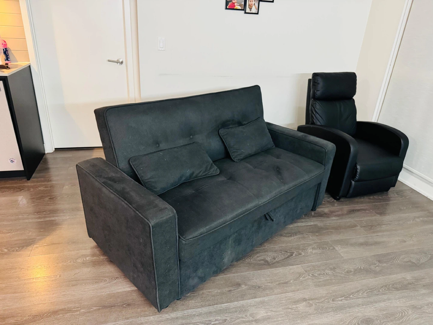 Grey Futon Sofa Bed with Pillows - photo 4