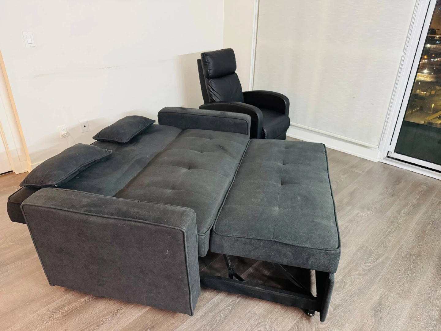 Grey Futon Sofa Bed with Pillows - photo 3