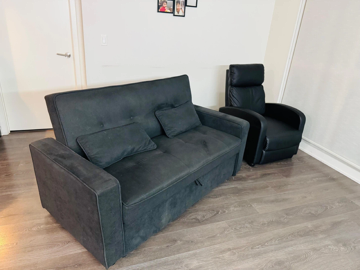 Grey Futon Sofa Bed with Pillows