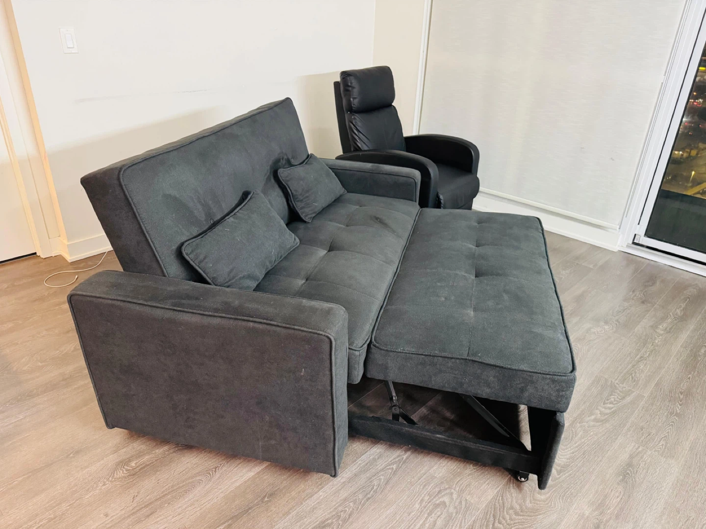 Grey Futon Sofa Bed with Pillows - photo 5