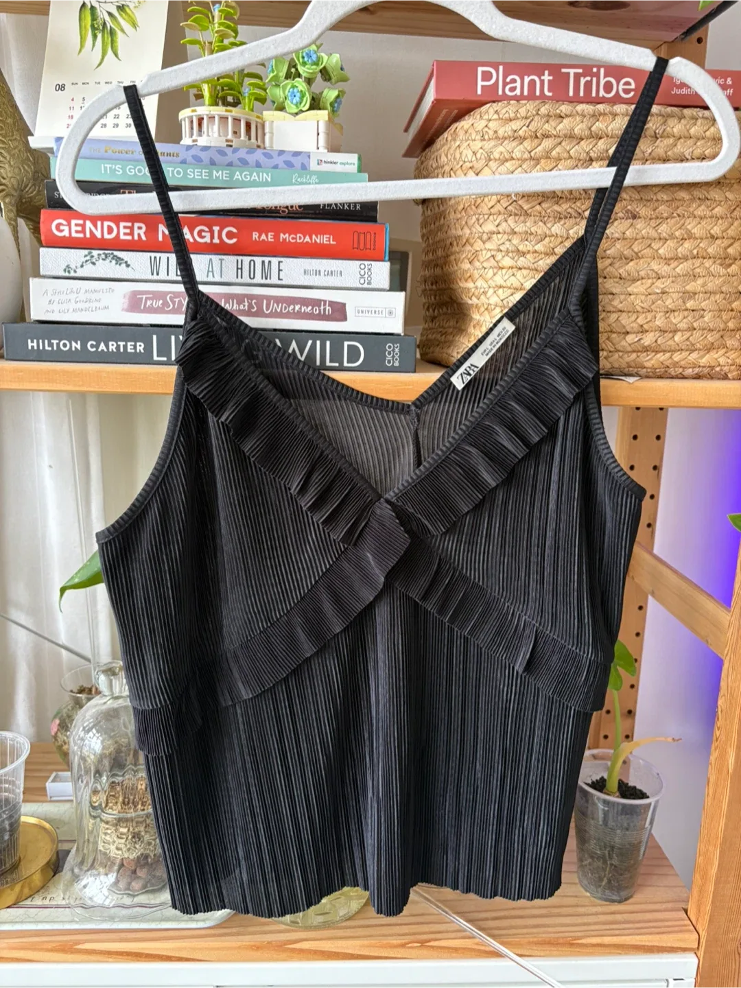 Zara Black Pleated Cami Top - Size L thumbnail