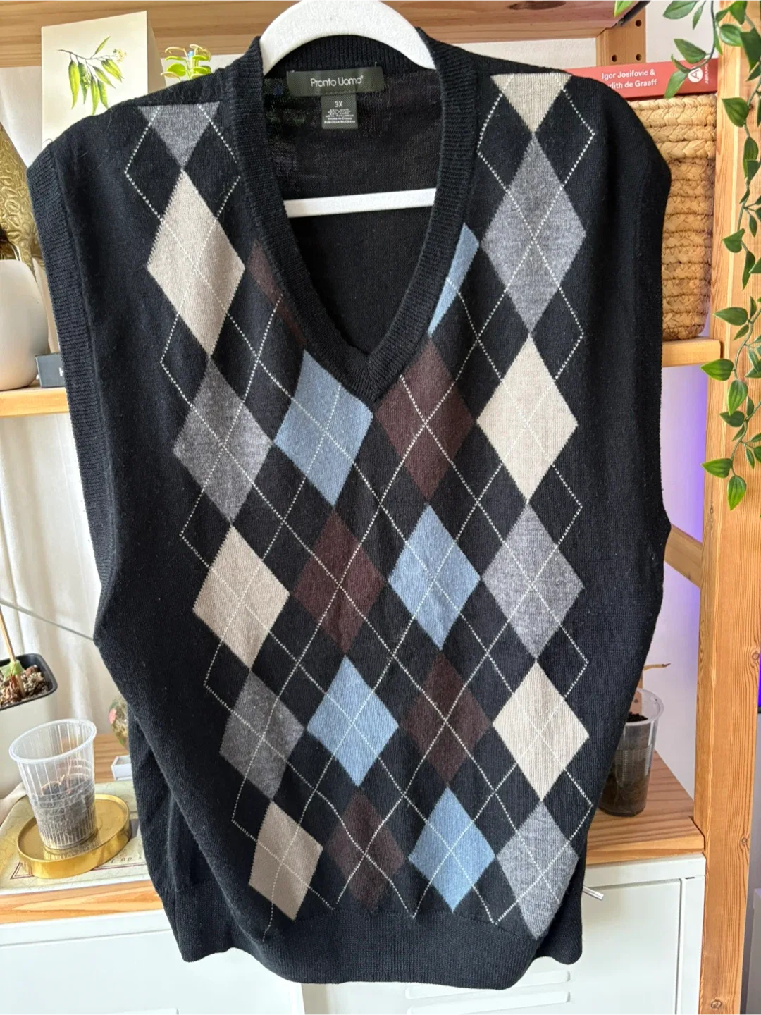 Vintage Wool-blend Black Argyle Sweater Vest thumbnail