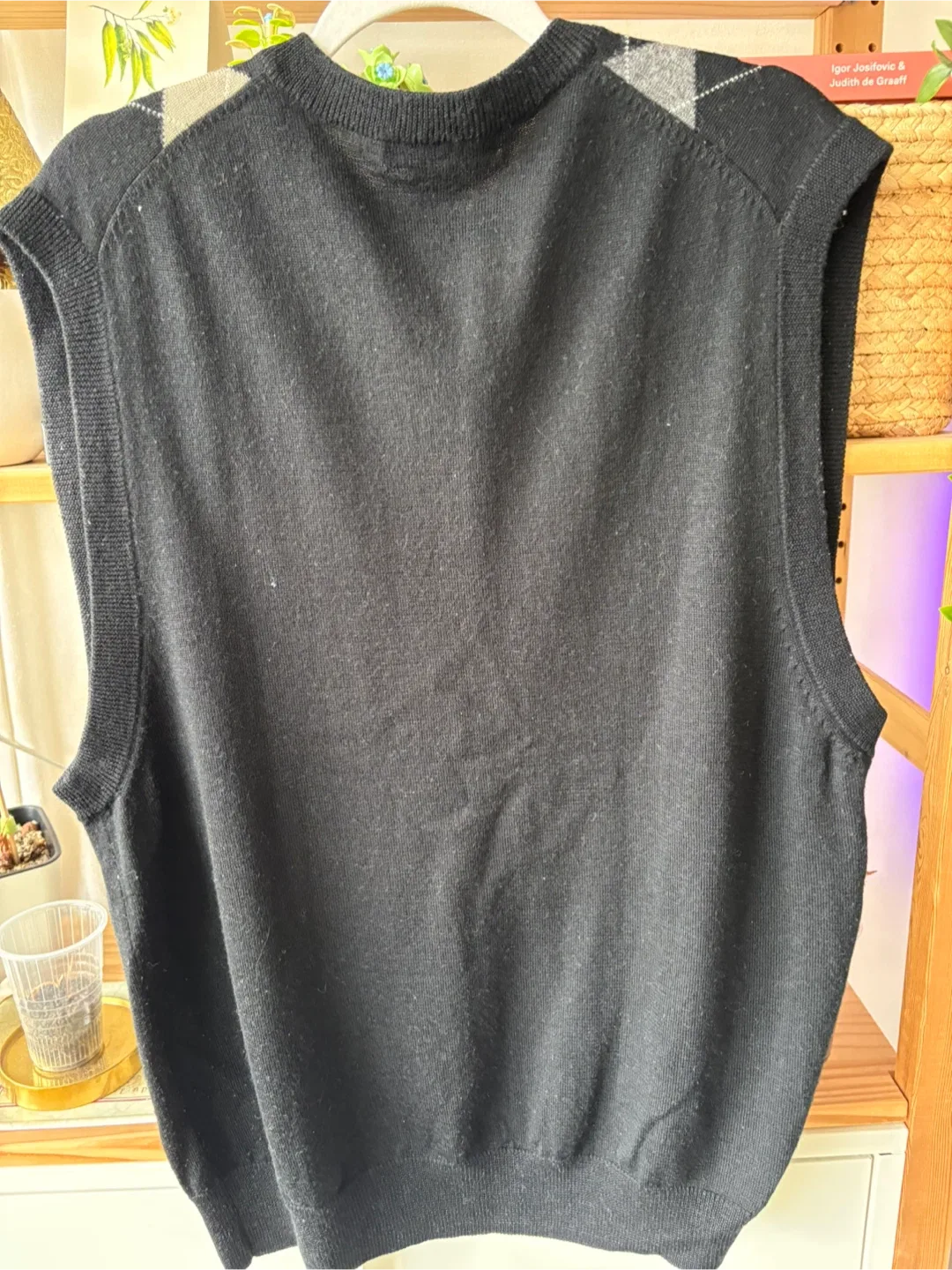 Vintage Wool-blend Black Argyle Sweater Vest image indicator(2)