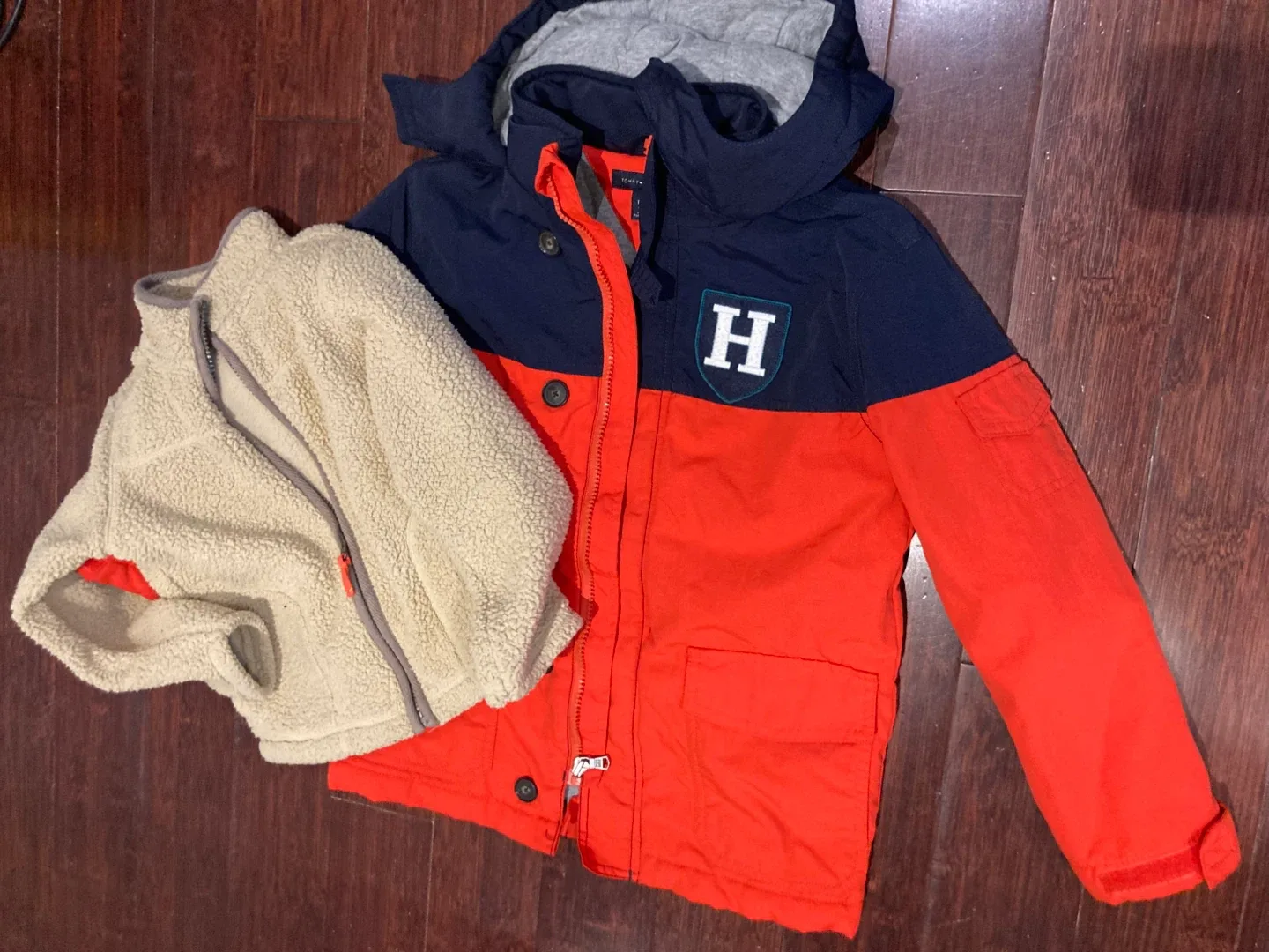 4-5T Tommy Hilfiger Kids Winter Jacket and 4T sweater thumbnail
