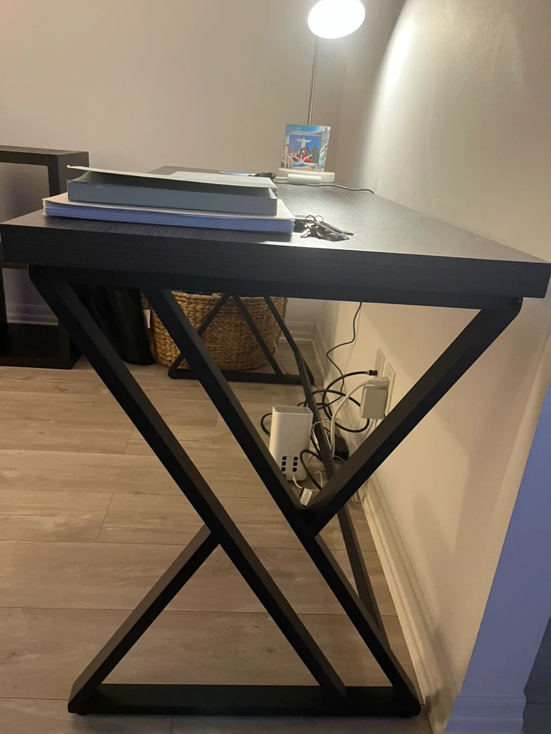 Modern Dark Wood Desk with Black Metal Legs image indicator(2)