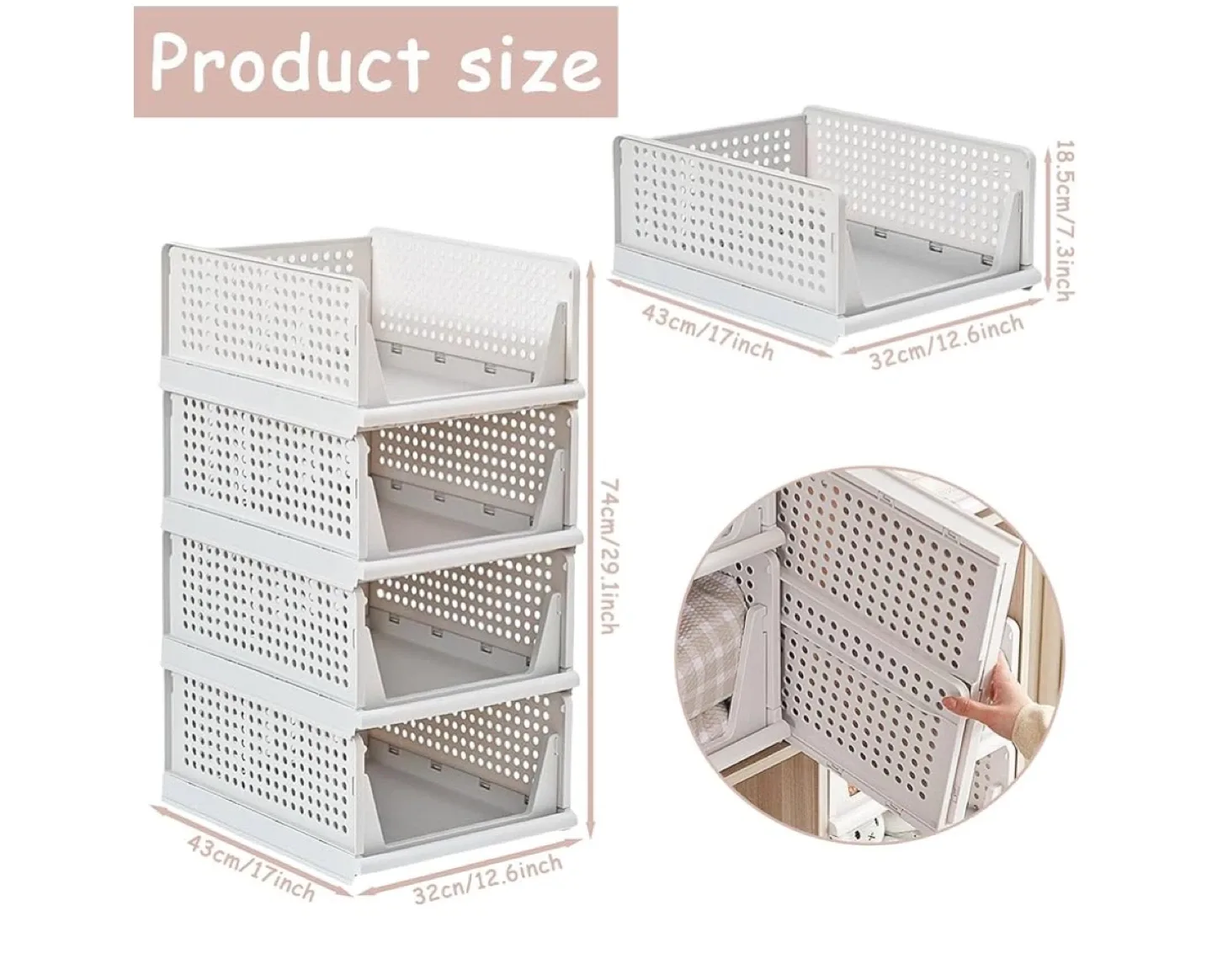 Stackable Closet Organizer Baskets(pack of 4) image indicator(2)