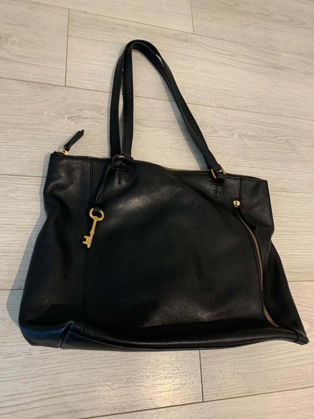Fossil Black Leather Tote Bag