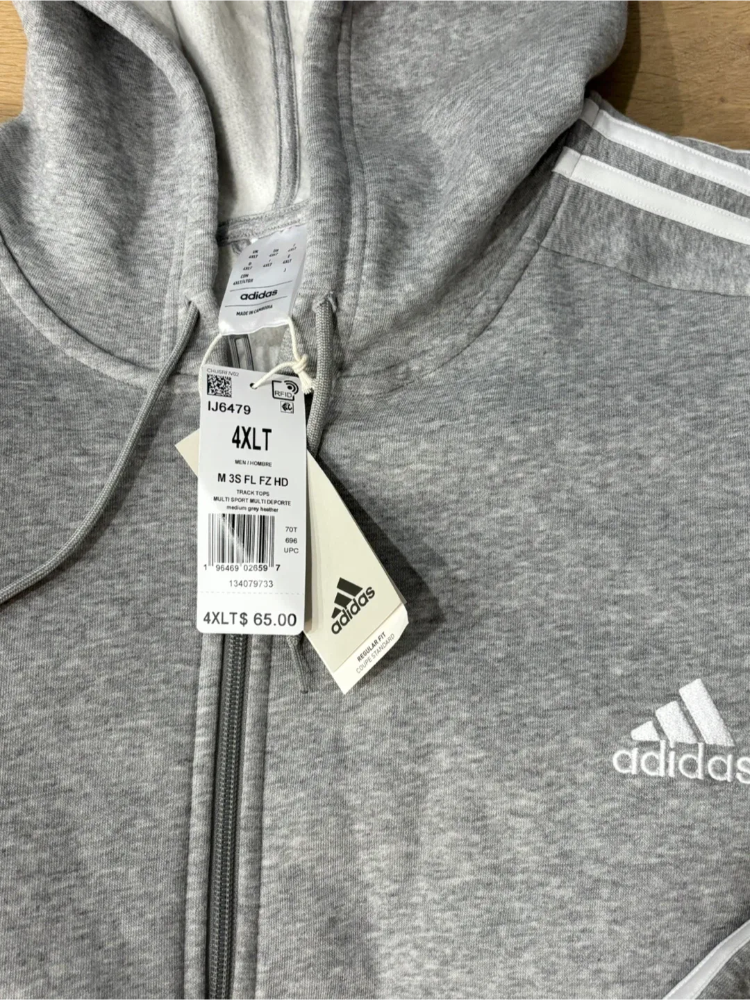 Adidas Men’s Essentials 3-Stripe Fleece Full Zip Hoodie, 4XLT image indicator(6)