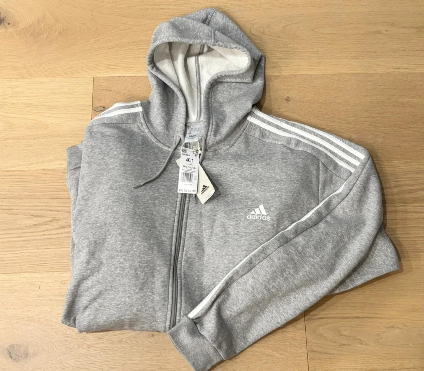 Adidas Men’s Essentials 3-Stripe Fleece Full Zip Hoodie, 4XLT image indicator(5)