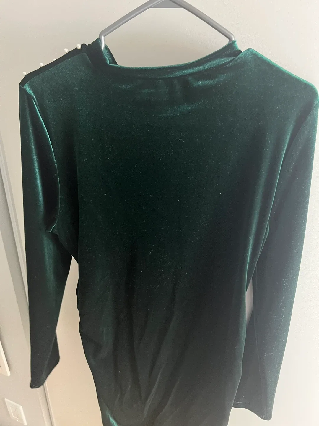 Green Velvet Dress with Pearl Detail image indicator(2)