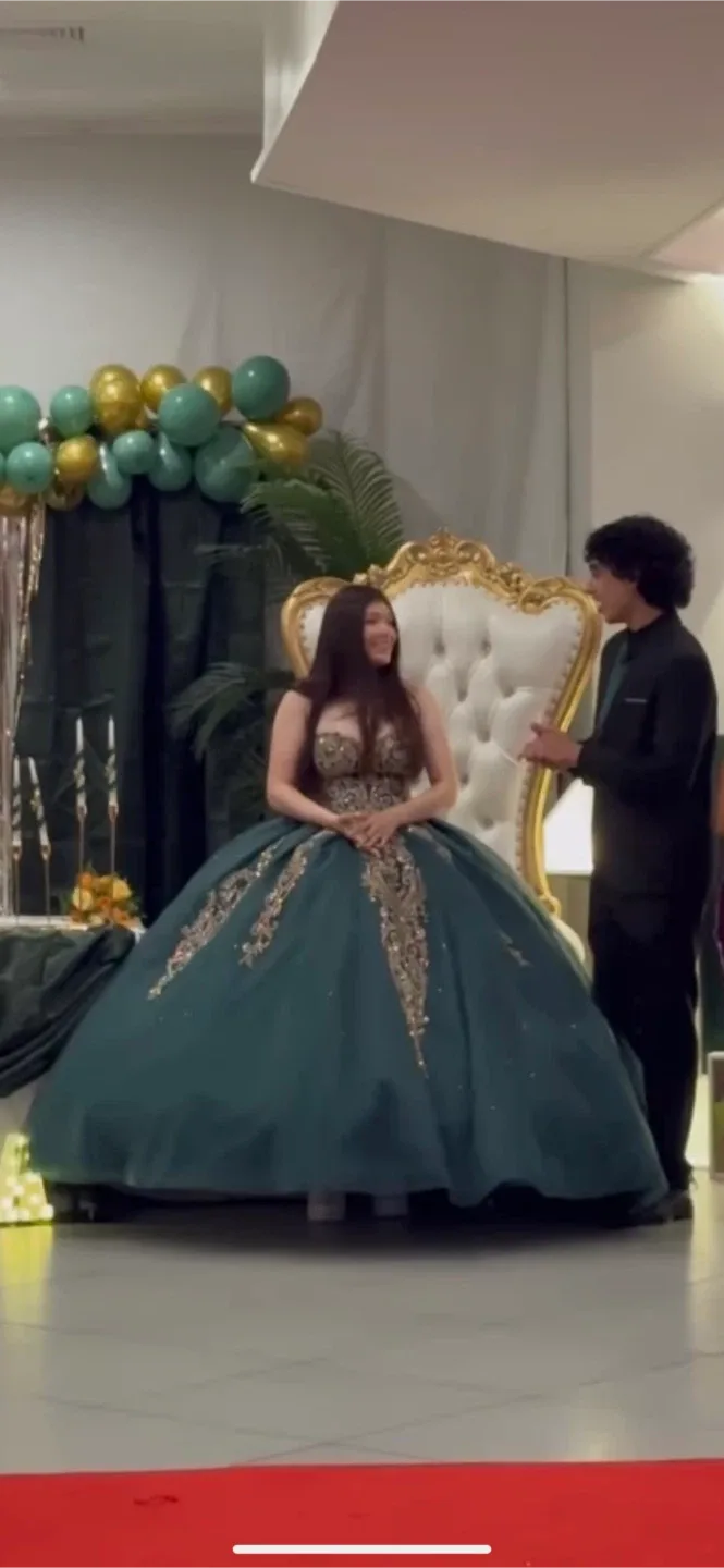 Green Quinceanera Dress & Tiara image indicator(3)