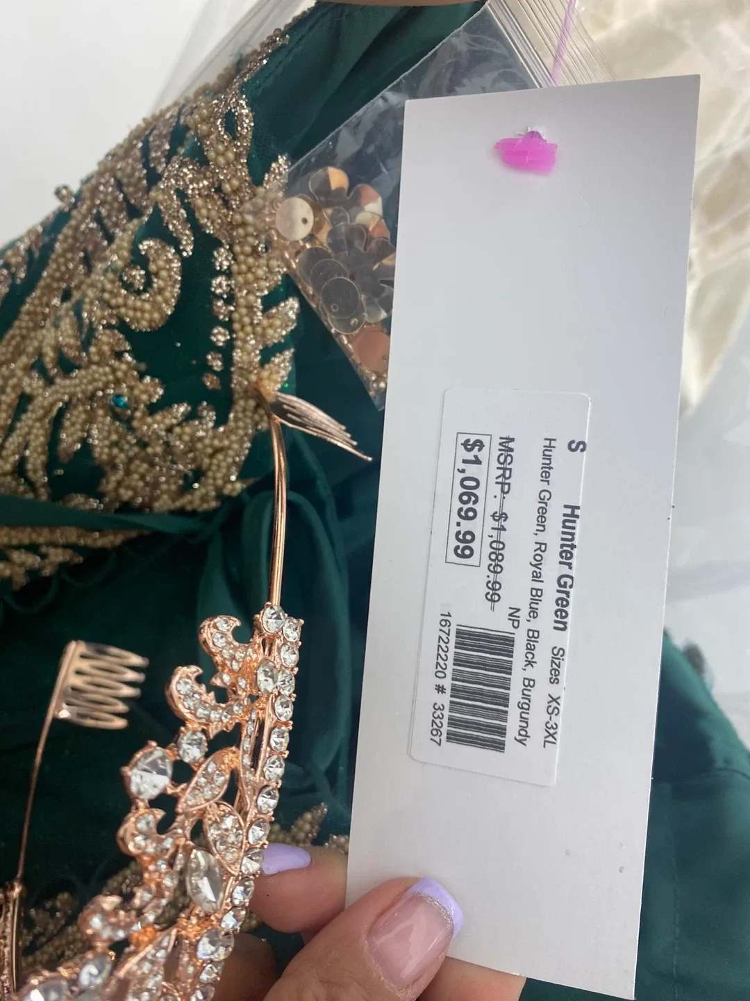 Green Quinceanera Dress & Tiara image indicator(5)