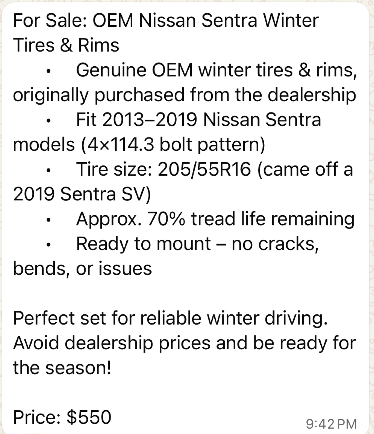 Nissan Sentra Winter Tires & Rims - 205/55R16