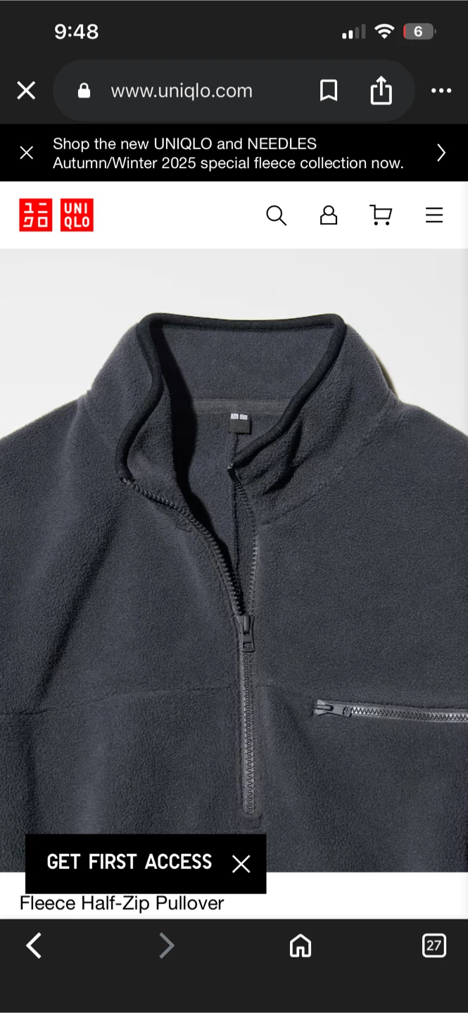 New men’s Uniqlo fleece half zip pullover