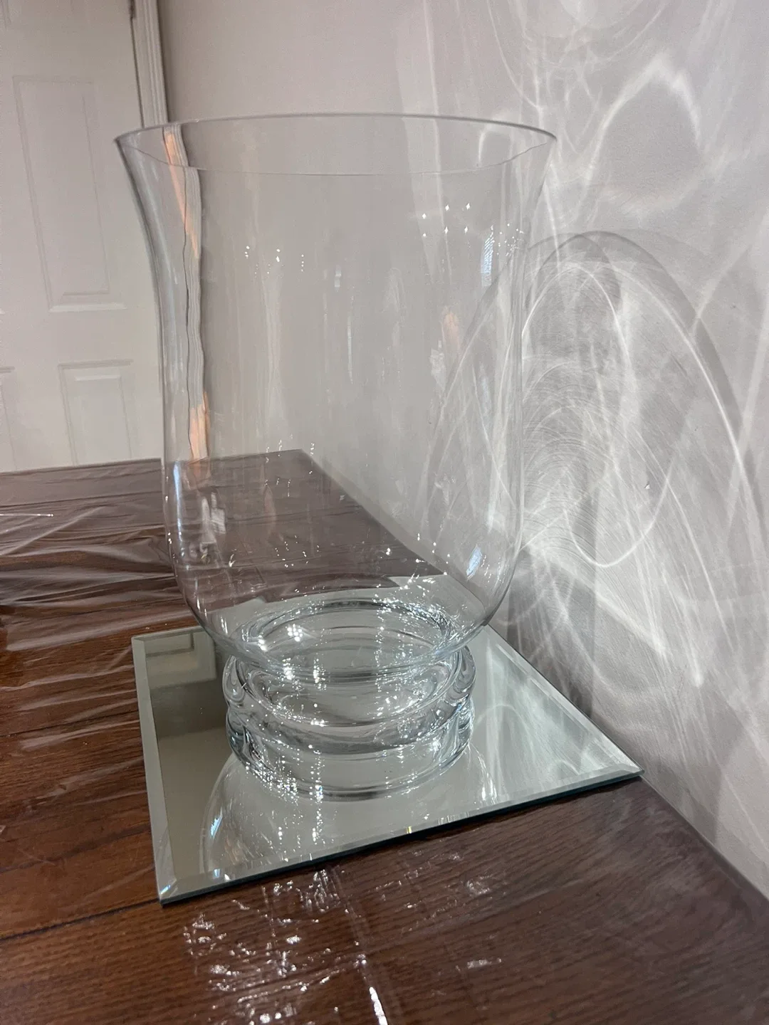 Large Clear Glass Hurricane Vase with Mirror Base image indicator(3)