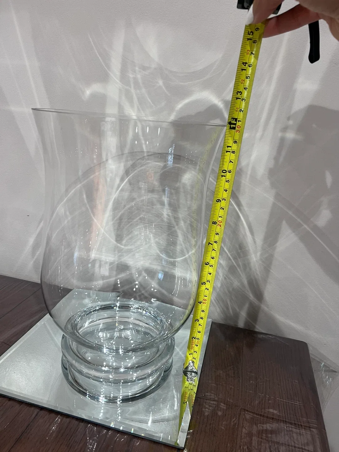 Large Clear Glass Hurricane Vase with Mirror Base image indicator(5)