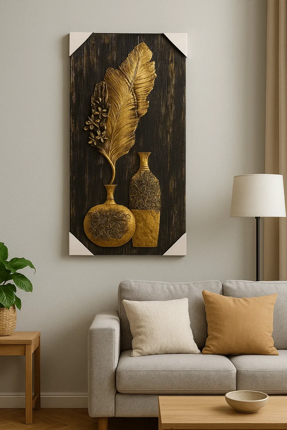 Decorative Wall Art - Vases & Golden Leaf image indicator(4)