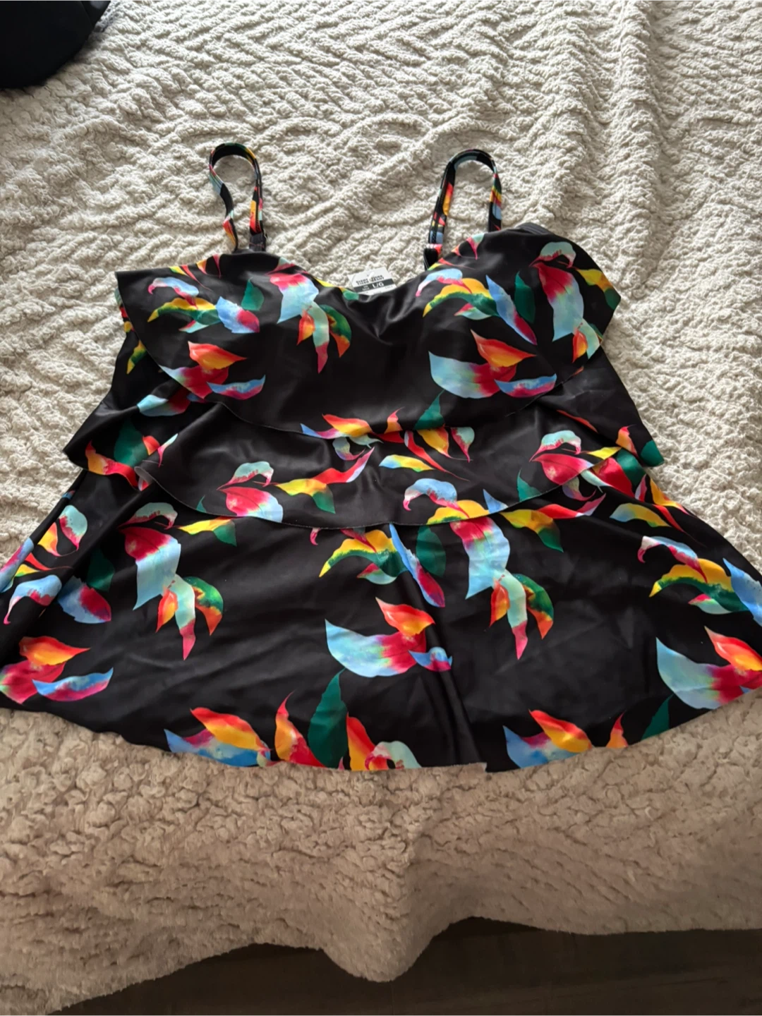 Black Multicolor Tankini Top - Size 10