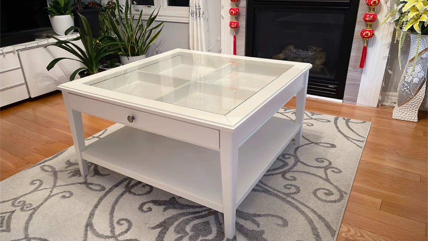 White Coffee Table with Glass Top