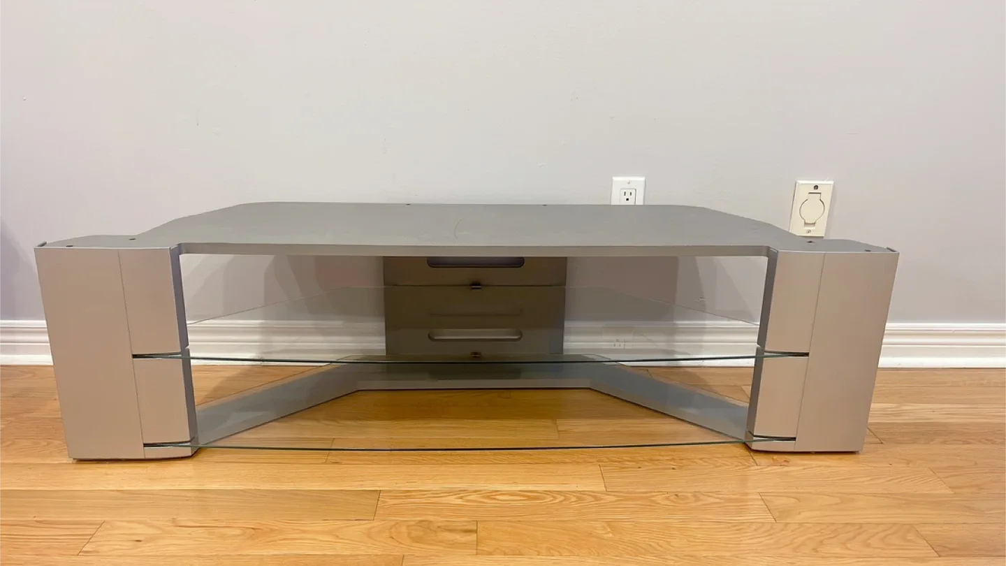 Grey TV Stand with Glass Shelves