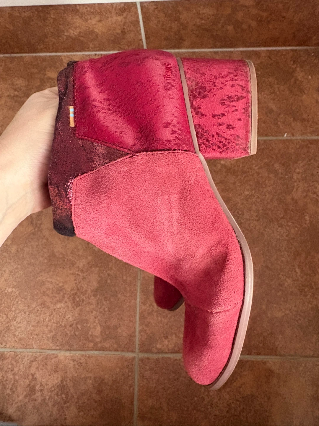 TOMS Red Suede Heeled Booties - Size 9 - photo 3