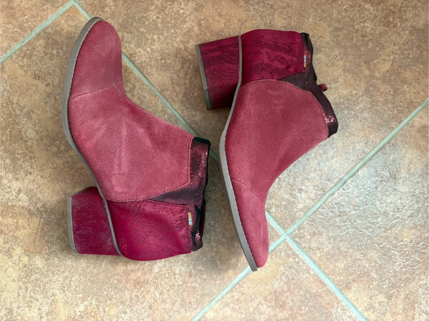 TOMS Red Suede Heeled Booties - Size 9