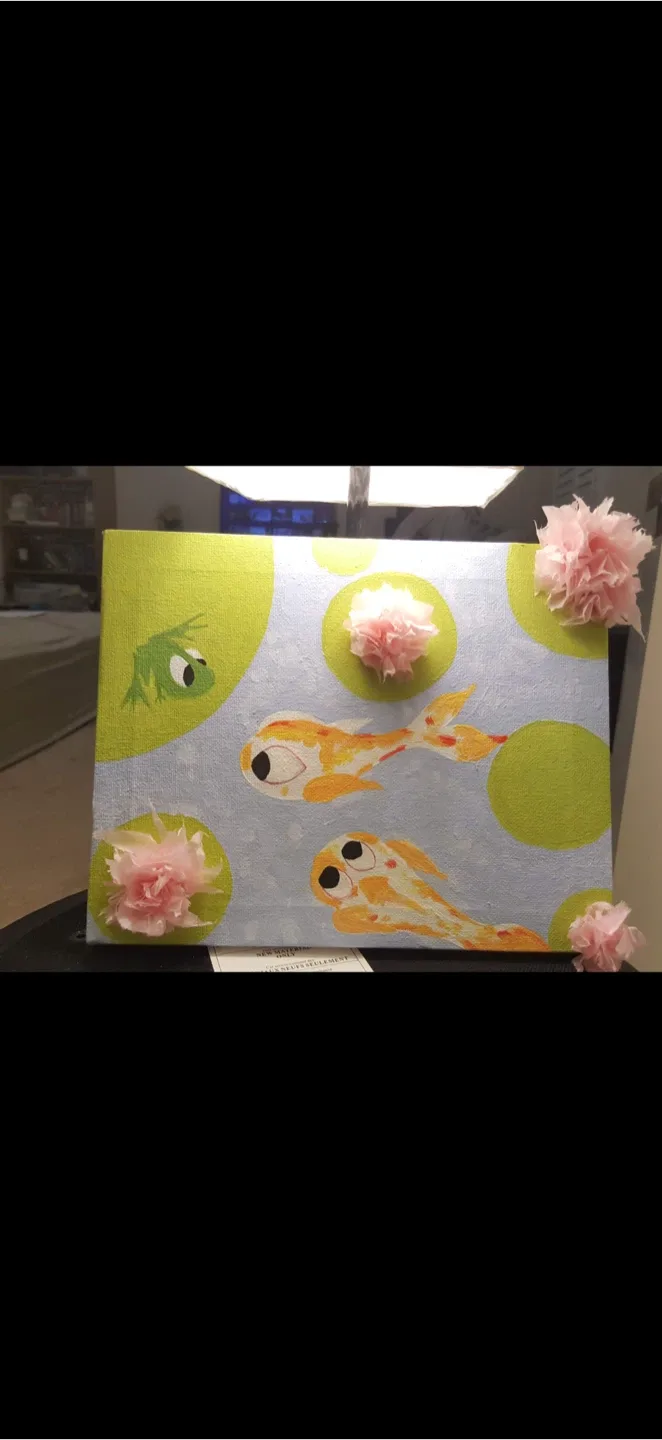 Handmade Fish Pond Canvas Painting thumbnail