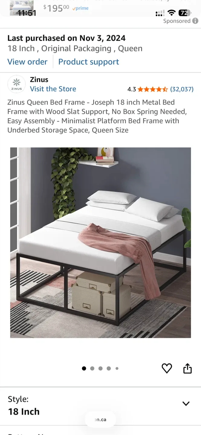 Zinus Queen Bed Frame - Joseph, 18 Inch image indicator(3)