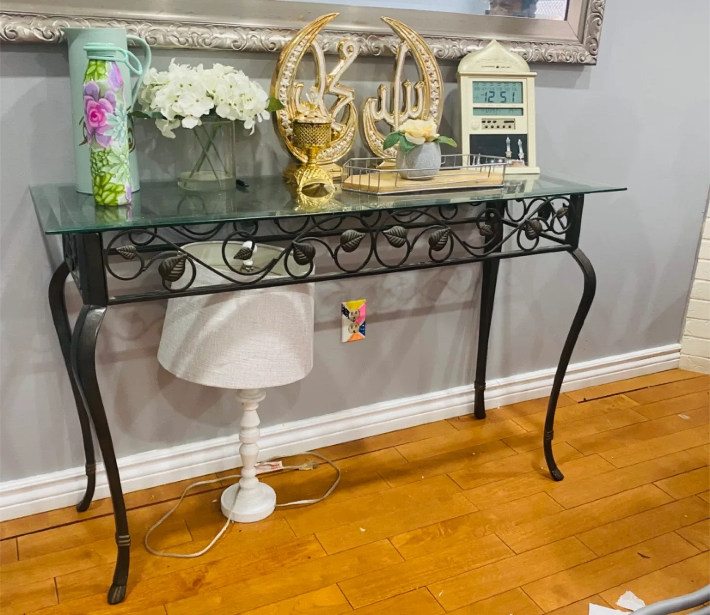 Glass Top Console Table with Wrought Iron Base image indicator(2)