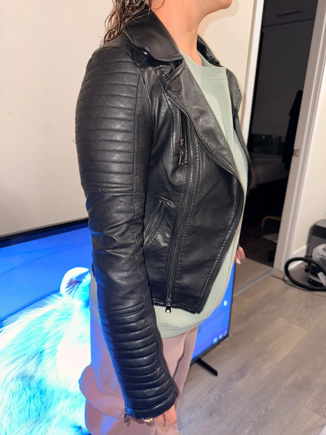 Black Faux Leather Biker Jacket image indicator(2)