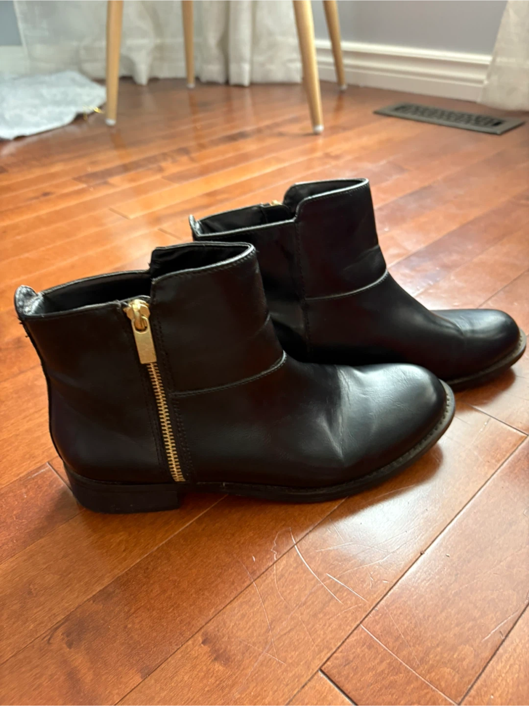Black Ankle Boots with Gold Zipper - size 8