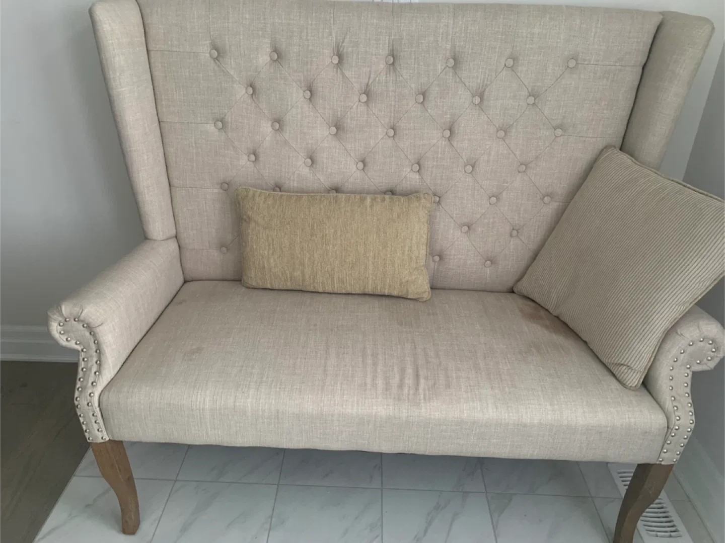 Beige Tufted Settee Loveseat image indicator(2)