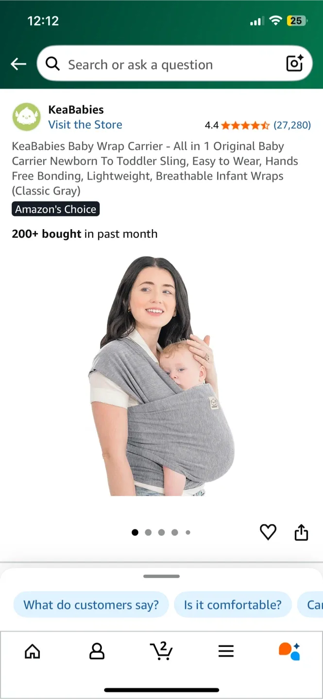 KeaBabies Baby Wrap Carrier - Classic Grey thumbnail