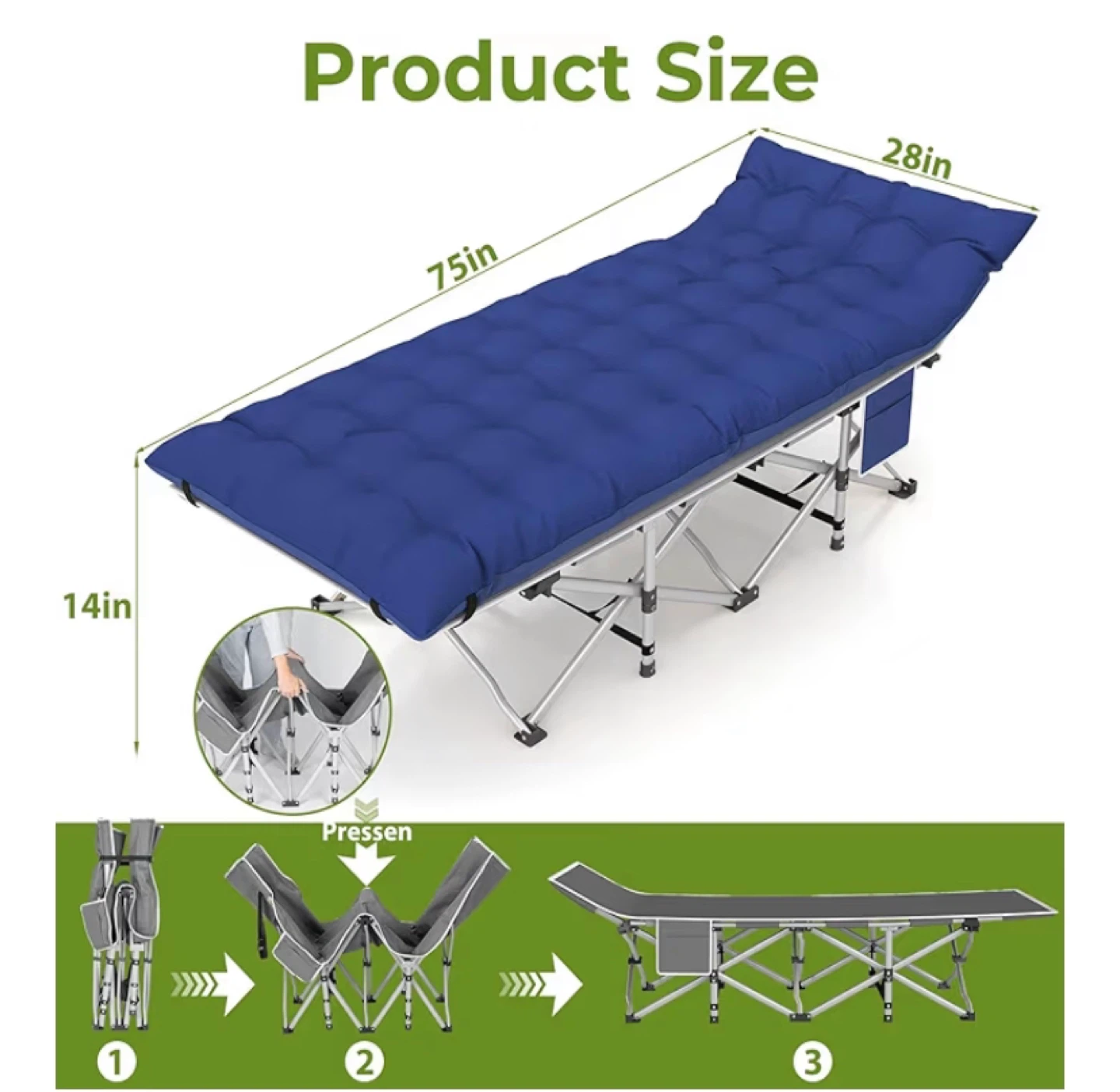 Portable Folding Camping Cot - 75 x 28 inches - photo 2