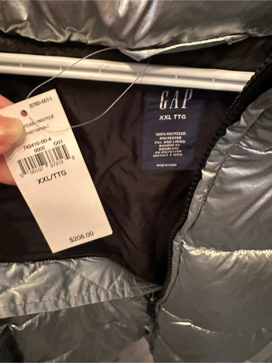 New GAP Metallic Silver Puffer Jacket XXL image indicator(2)