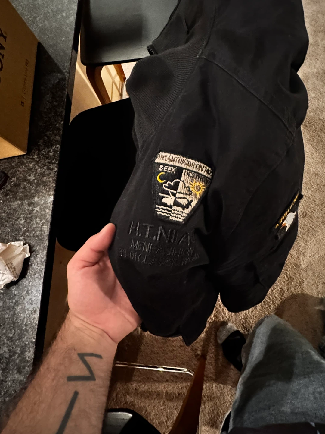 Black Bomber Jacket with Patches - photo 4