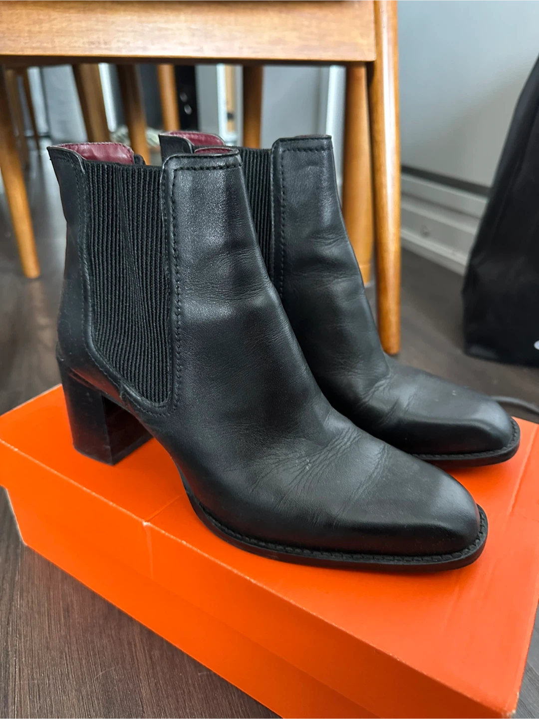 Zara Black Leather Heeled Chelsea Boots - Size 38