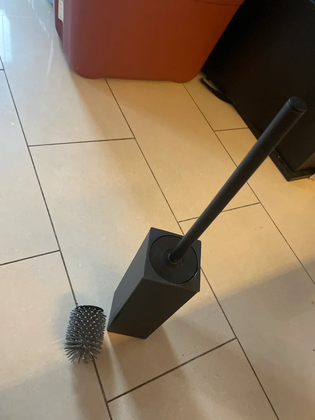 Black Toilet Brush with Holder - New