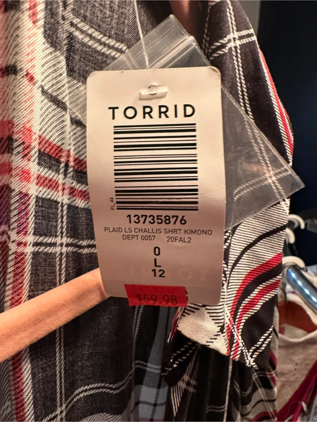 Torrid Plaid Challis Shirt Kimono - Size L image indicator(2)